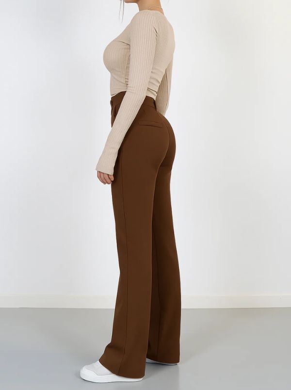 Women’s High-Waist Pants with Straight Legs and Pockets
