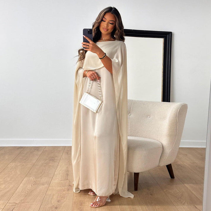 Women's Satin Maxi Dress with Round Neck