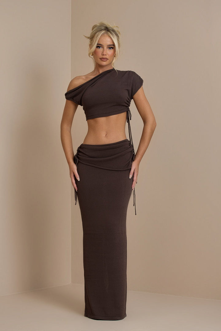 Women's Two-Piece Set Asymmetric One-shoulder Top with Maxi Skirt