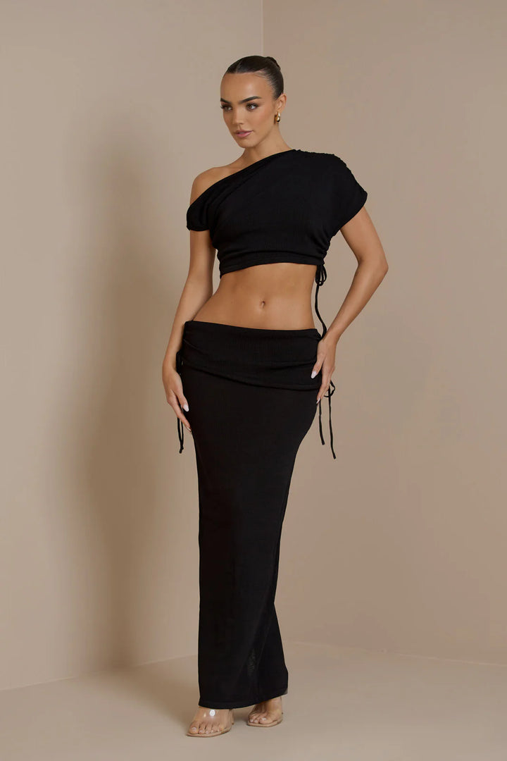Women's Two-Piece Set Asymmetric One-shoulder Top with Maxi Skirt