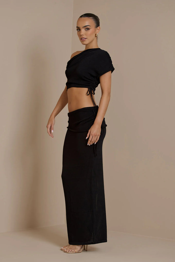 Women's Two-Piece Set Asymmetric One-shoulder Top with Maxi Skirt