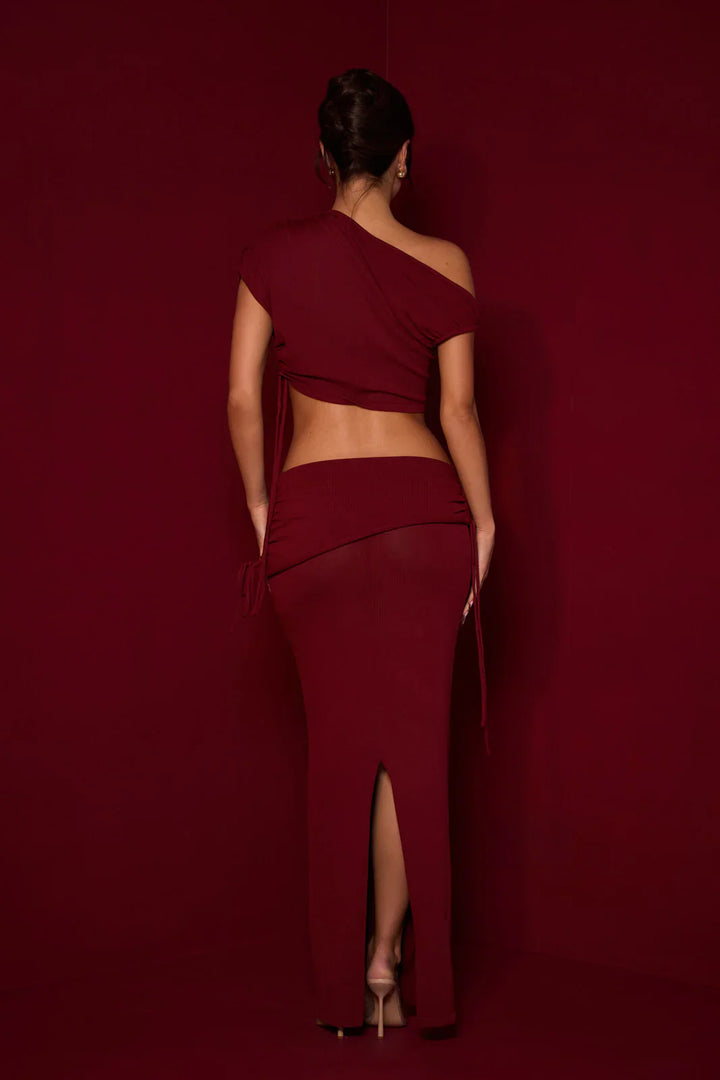 Women's Two-Piece Set Asymmetric One-shoulder Top with Maxi Skirt