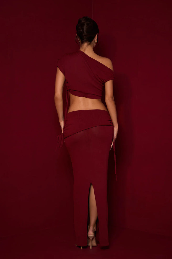 Women's Two-Piece Set Asymmetric One-shoulder Top with Maxi Skirt