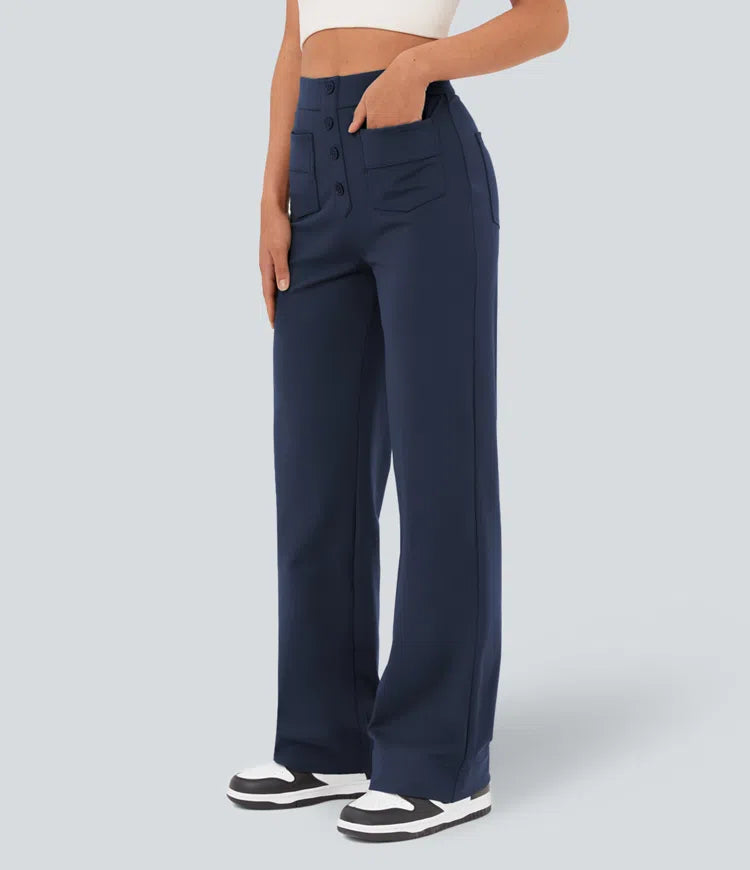 Women’s Straight Leg Pants with High-Rise and Pockets