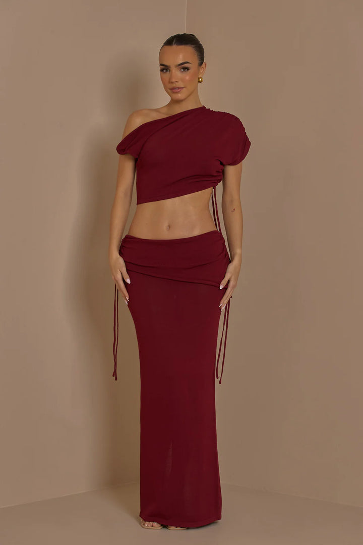 Women's Two-Piece Set Asymmetric One-shoulder Top with Maxi Skirt