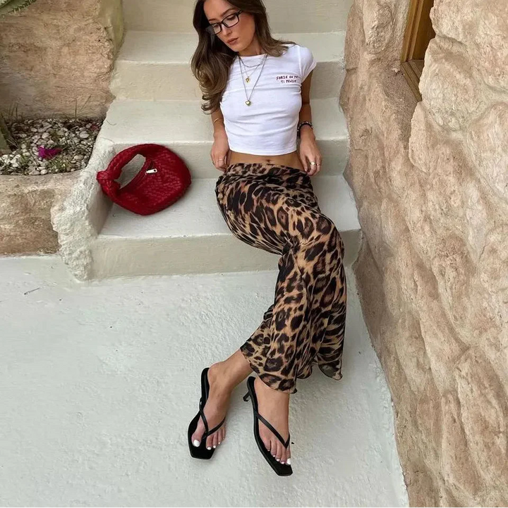 Women’s Leopard Print Low-Waist Maxi Skirt