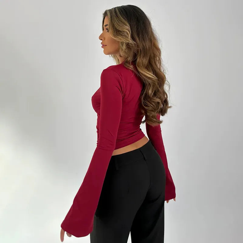 Women’s V-Neck Lace-Trim Top with long sleeves