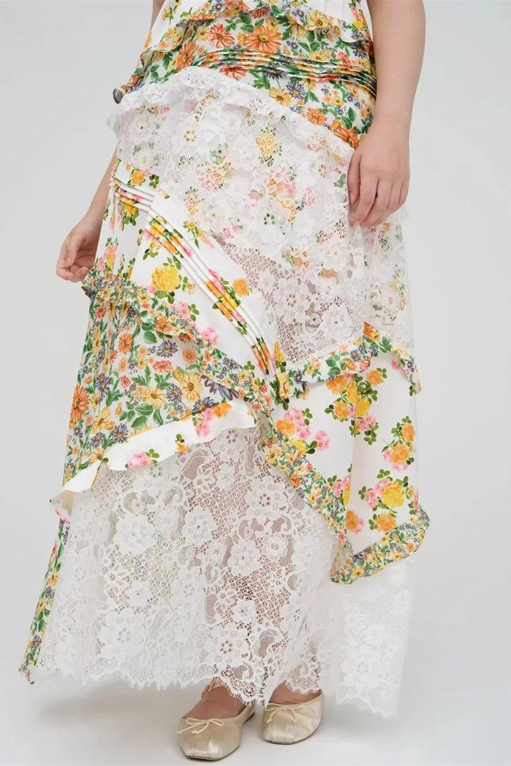 Women’s Floral Asymmetrical Ruffle Maxi Dress with Spaghetti Straps