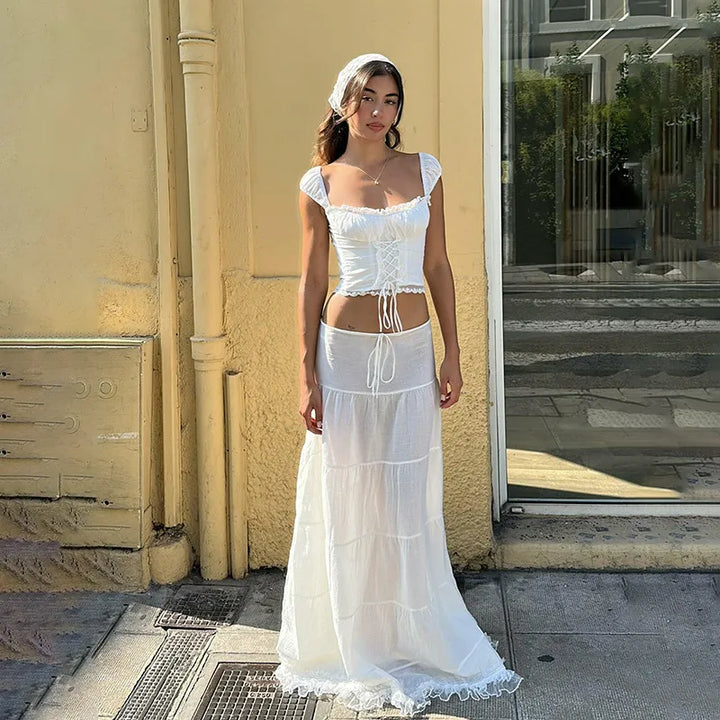 Women’s Corset Top and Tiered Maxi Skirt Set