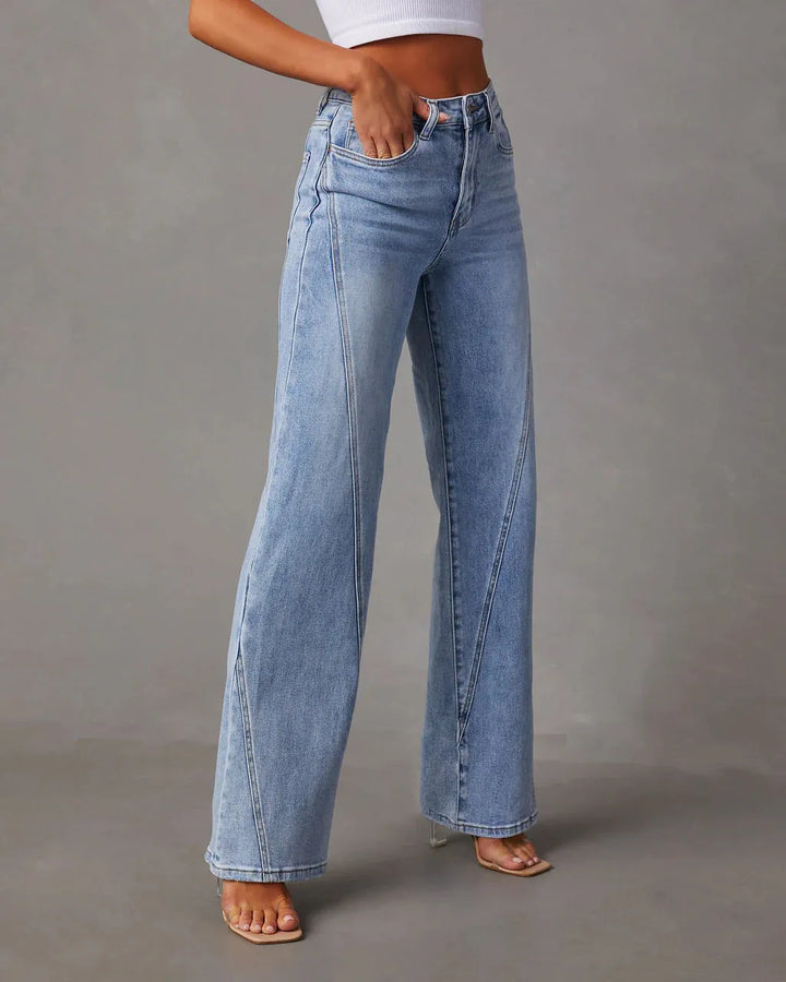 Women’s High Waisted Denim Pants with Flared Wide Legs