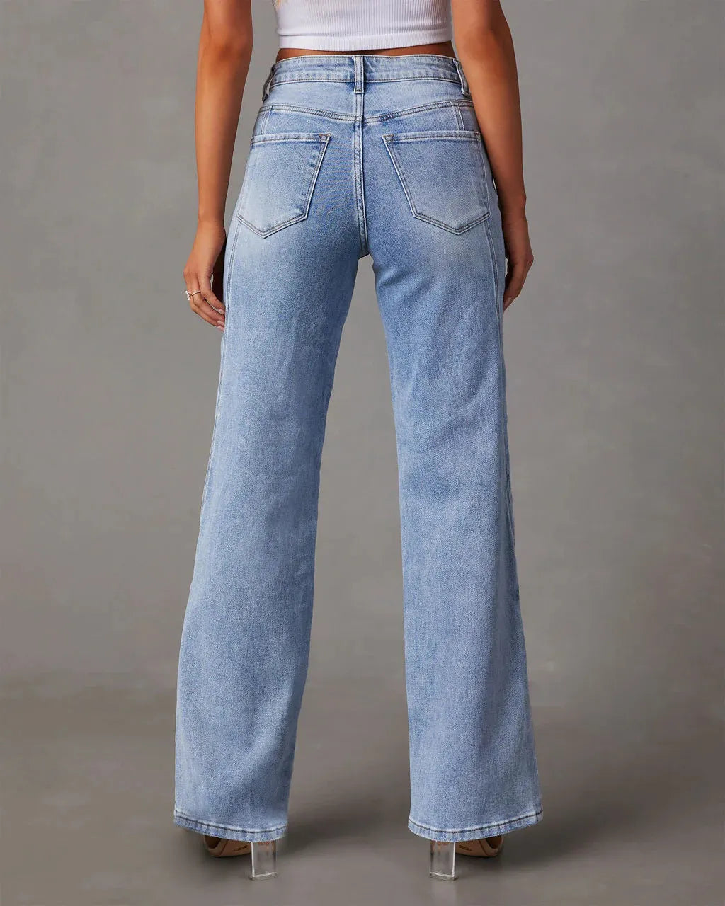 Women’s High Waisted Denim Pants with Flared Wide Legs