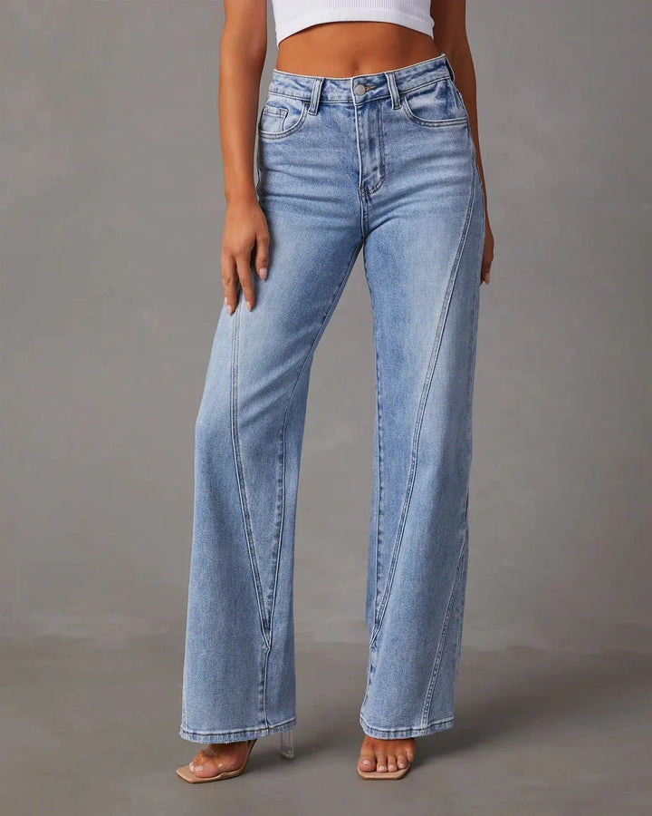 Women’s High Waisted Denim Pants with Flared Wide Legs
