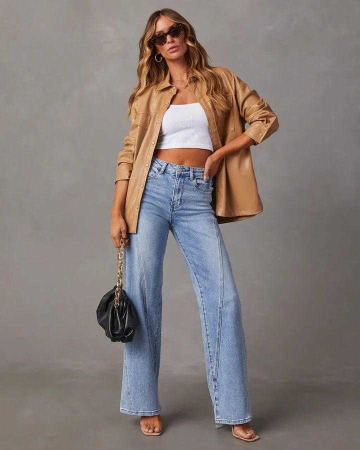 Women’s High Waisted Denim Pants with Flared Wide Legs