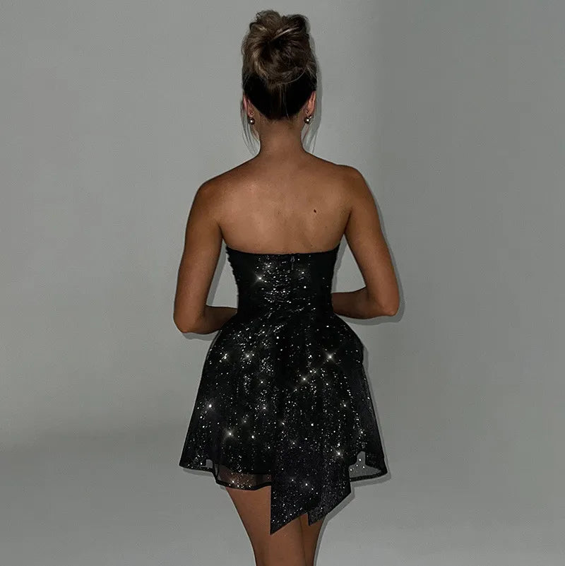 Women’s Strapless Glitter Sequin Cocktail Mini Dress