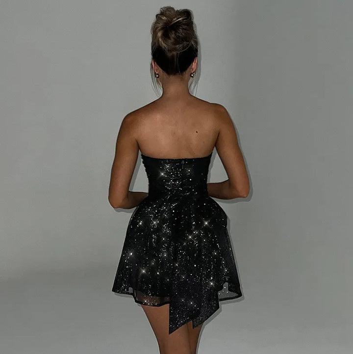 Women’s Strapless Glitter Sequin Cocktail Mini Dress