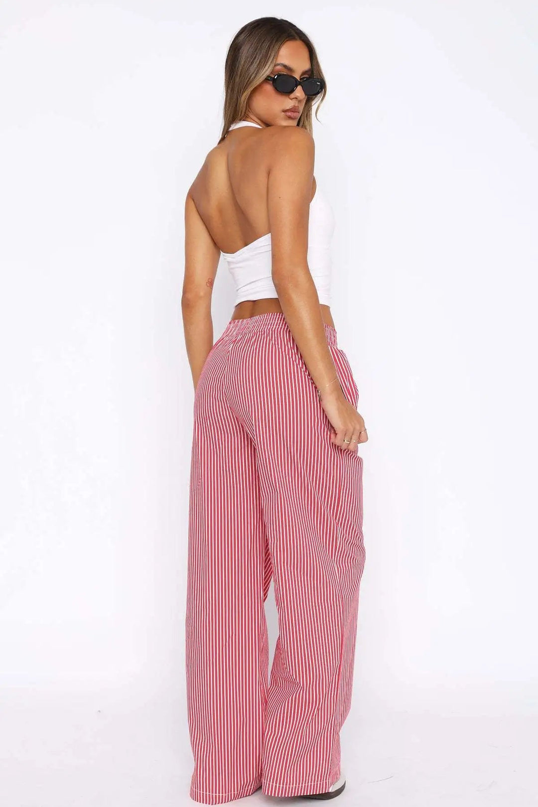 Women’s Wide Legs Striped Pants with Pockets