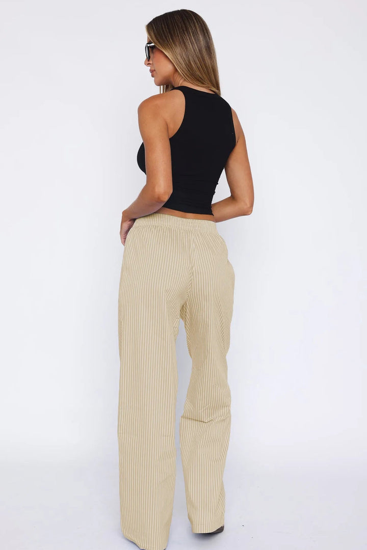 Women’s Wide Legs Striped Pants with Pockets