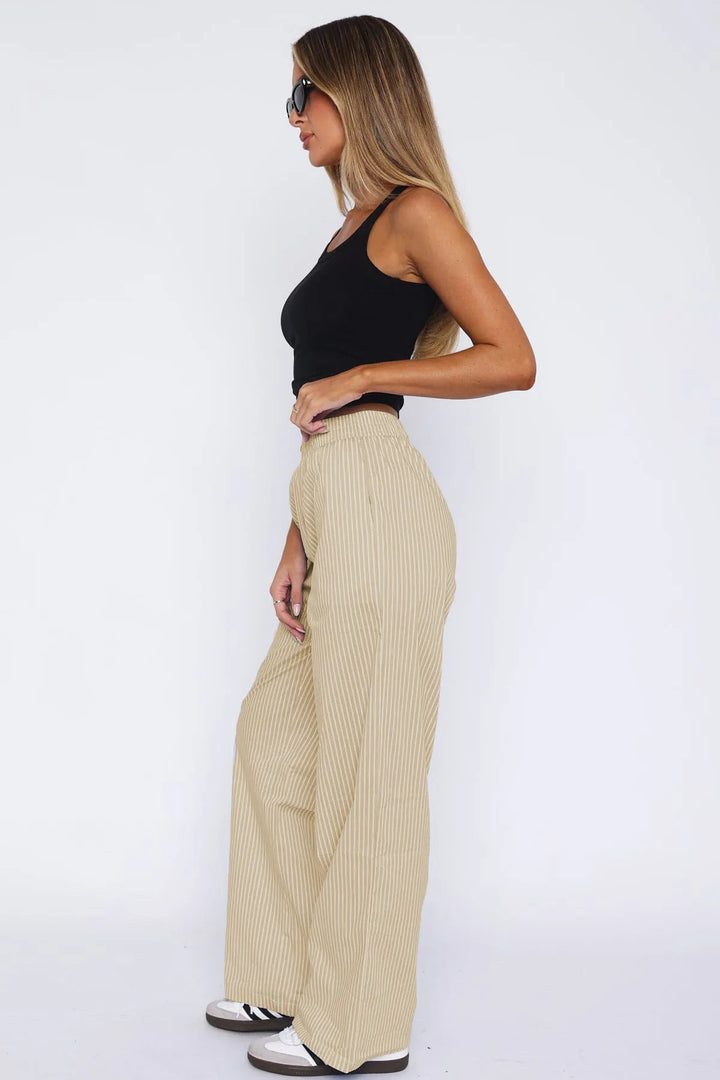 Women’s Wide Legs Striped Pants with Pockets
