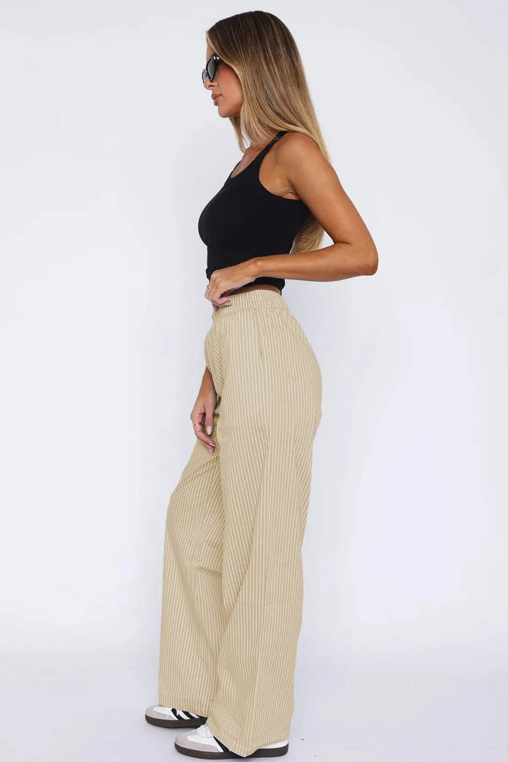 Women’s Wide Legs Striped Pants with Pockets