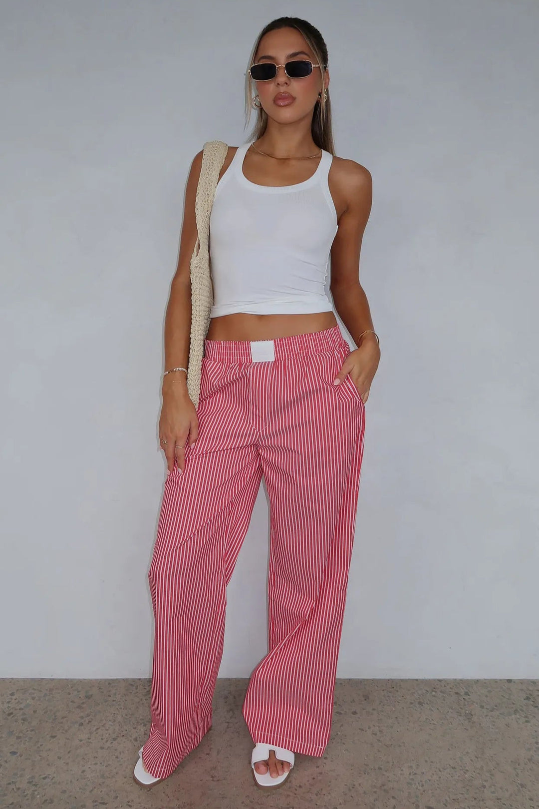 Women’s Wide Legs Striped Pants with Pockets