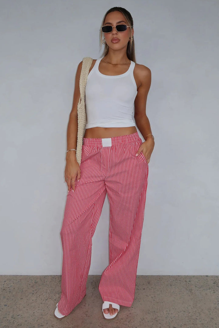 Women’s Wide Legs Striped Pants with Pockets