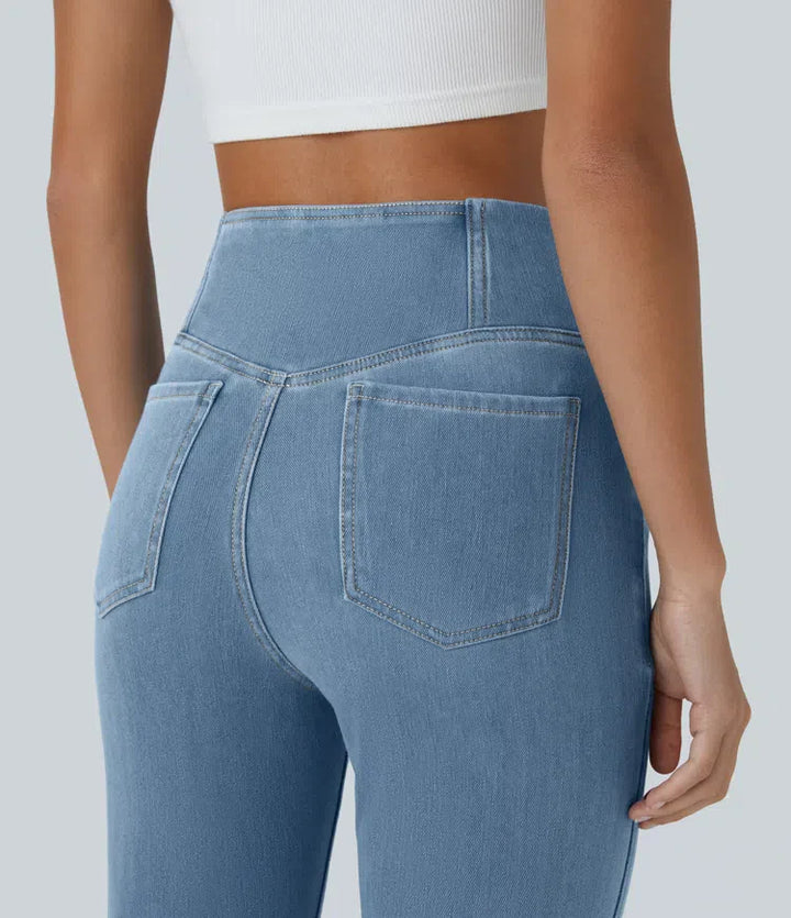 Women’s Flare Pants with High-Rise Crossover Waist and Pockets