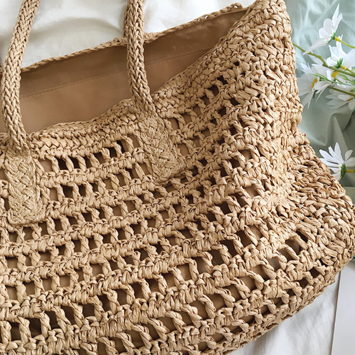 Women’s Woven Beach Tote Bag with Zip Closure