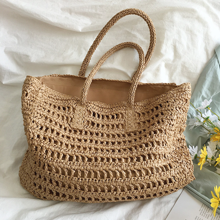 Women’s Woven Beach Tote Bag with Zip Closure