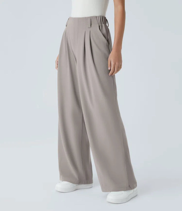 Women’s Pleated High-Rise Waist Trousers with Wide Legs