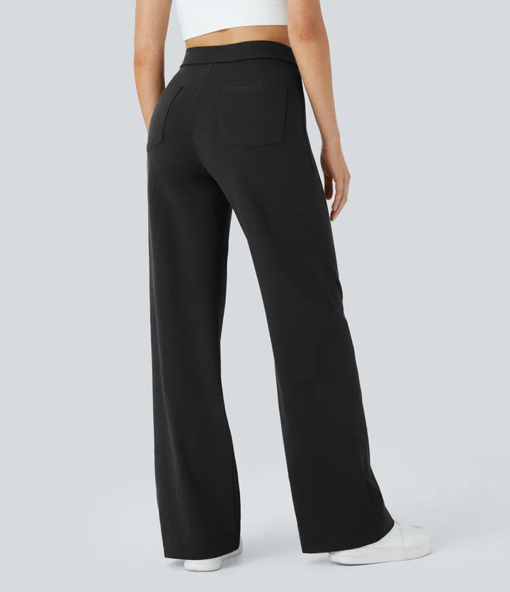 Women’s Straight Leg Pants with High-Rise and Pockets