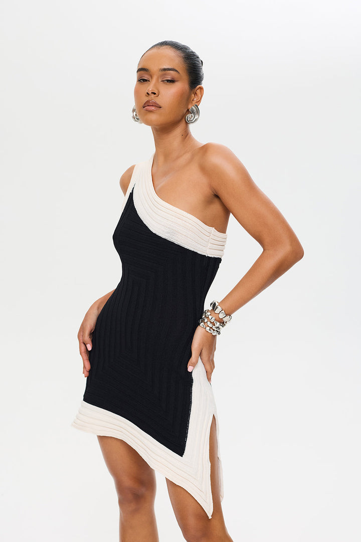 Women’s One Shoulder Knit Mini Dress with Side Split