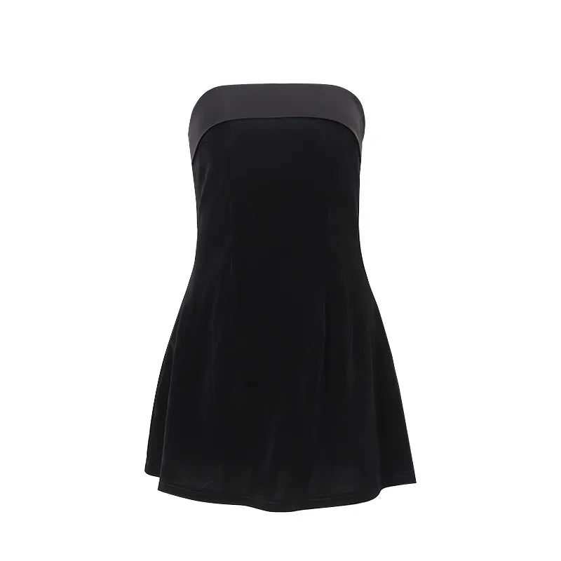 Women’s Strapless Bonded Velvet Fold Over Bandeau Mini Dress