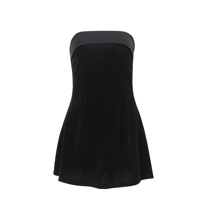 Women’s Strapless Bonded Velvet Fold Over Bandeau Mini Dress