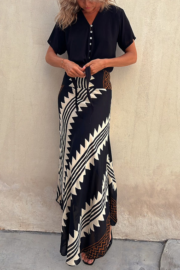 Asymmetrical Maxi Skirt & Button-Tie Top Set