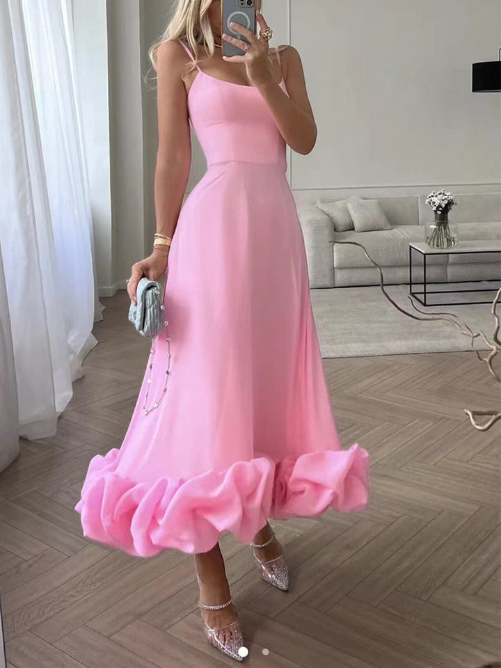 Women’s Ruffle-Hem Midi Dress with Thin Straps