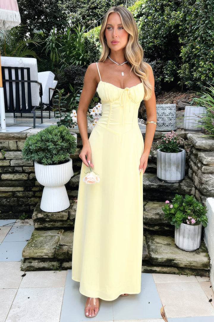 Women’s Tie-Front Maxi Corset Dress with Spaghetti Straps