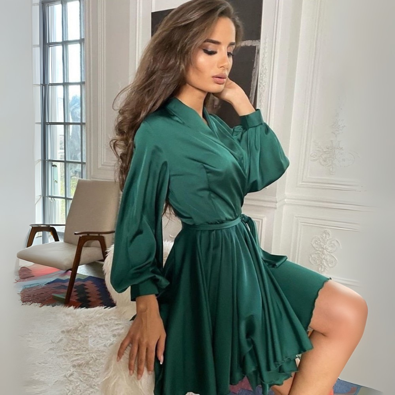 Women’s Mini Wrap Dress with Long Sleeves