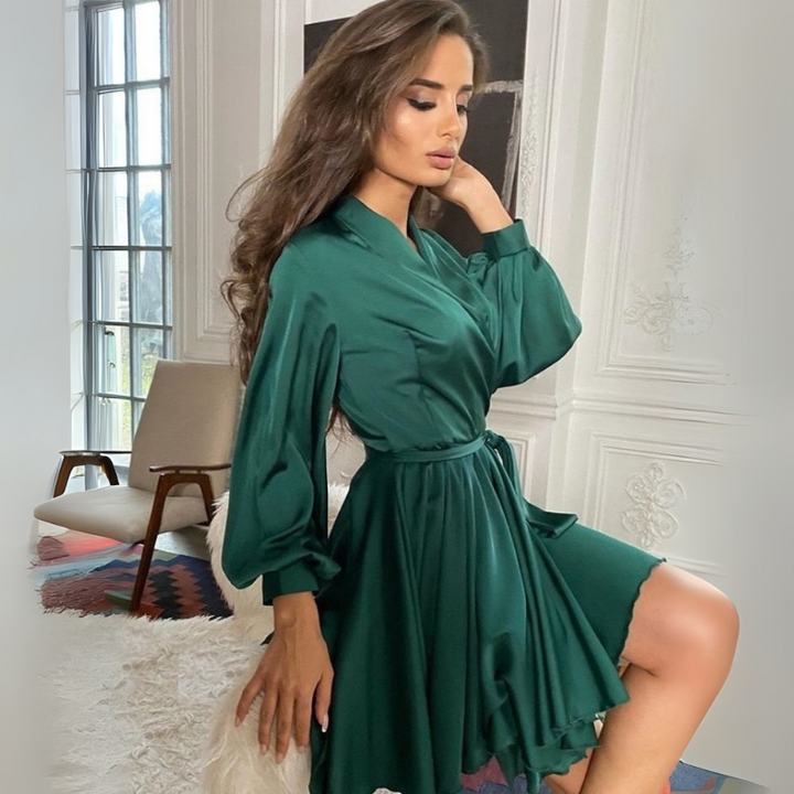 Women’s Mini Wrap Dress with Long Sleeves