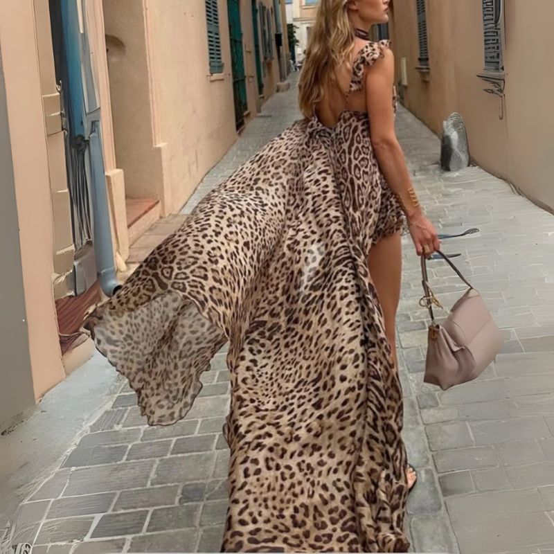 Women’s Leopard Print Two Piece Set with Maxi Overlay