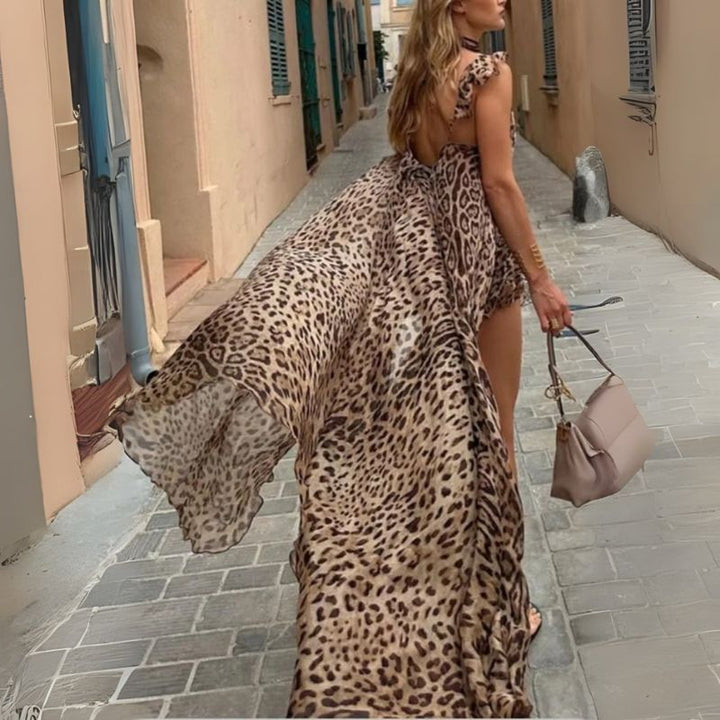 Women’s Leopard Print Two Piece Set with Maxi Overlay