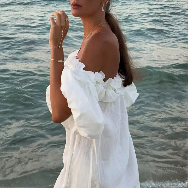 Women’s Off-Shoulder Ruffle Maxi Dress with Side Split