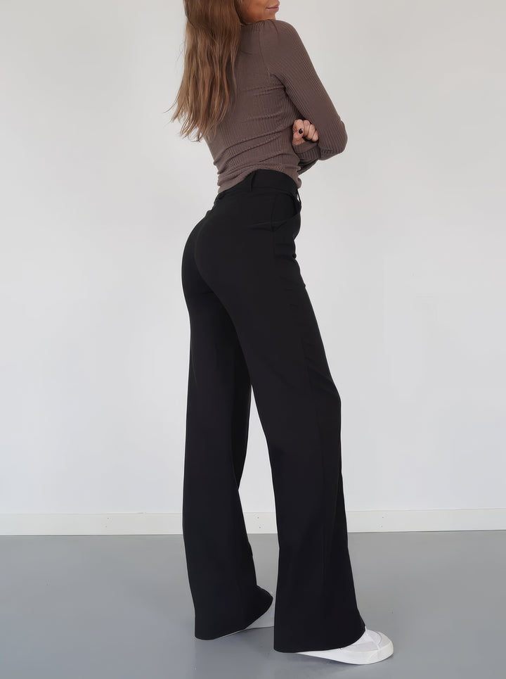 Women’s High-Waist Pants with Straight Legs and Pockets