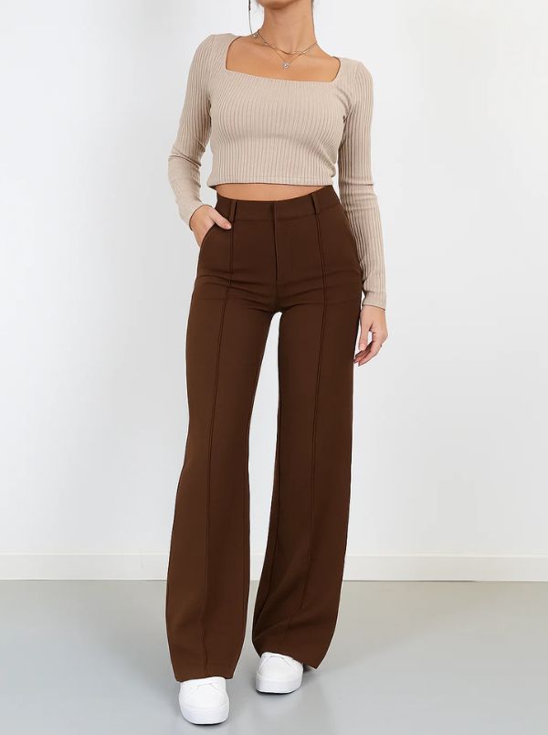 Women’s High-Waist Pants with Straight Legs and Pockets