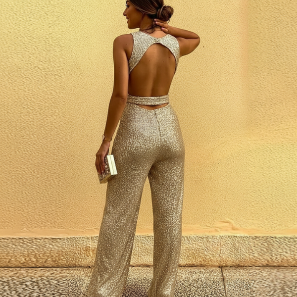 Women’s Sequin Jumpsuit with Open Back