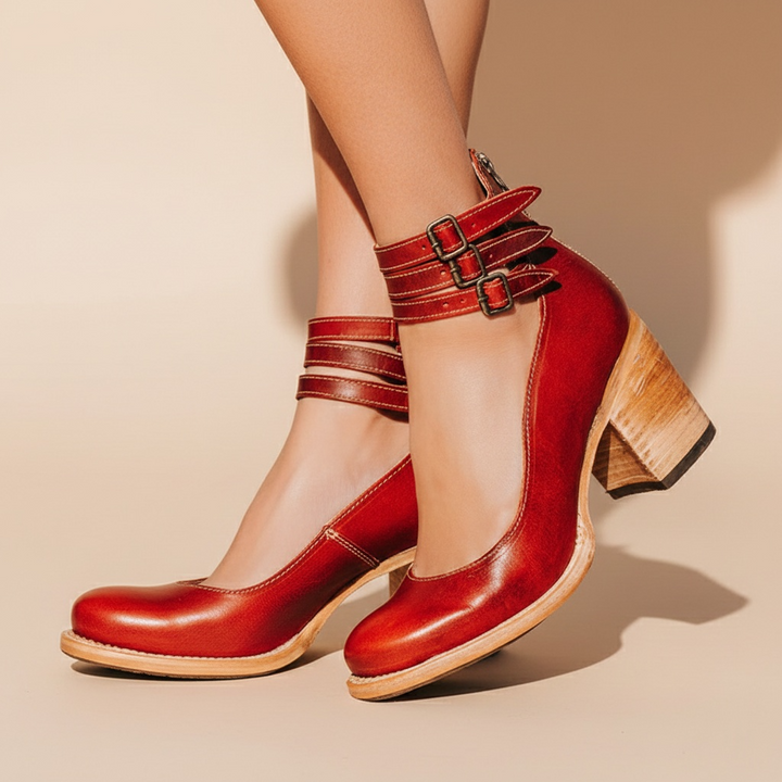 Women’s Closed Toe Block Heels with Double Ankle Straps