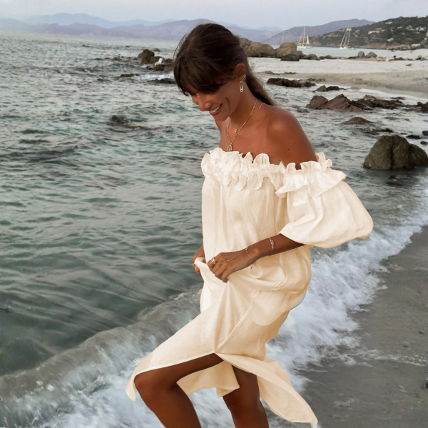 Women’s Off-Shoulder Ruffle Maxi Dress with Side Split