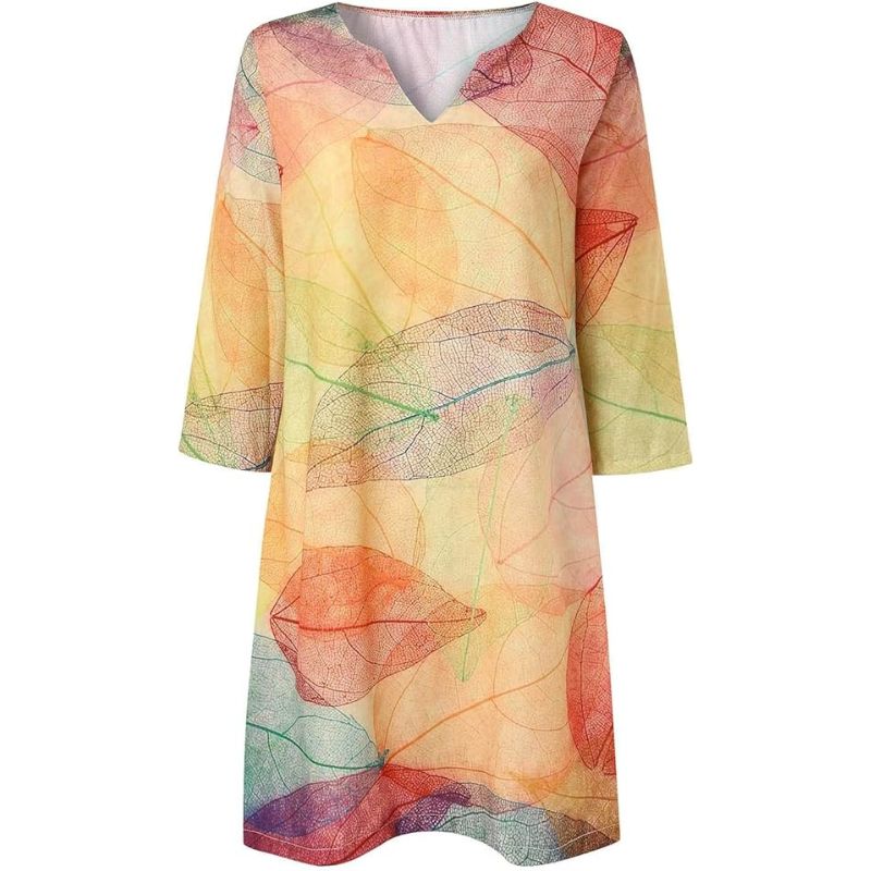 Women’s V-Neck A-Line Printed Mini Dress with Three-quarter Sleeves