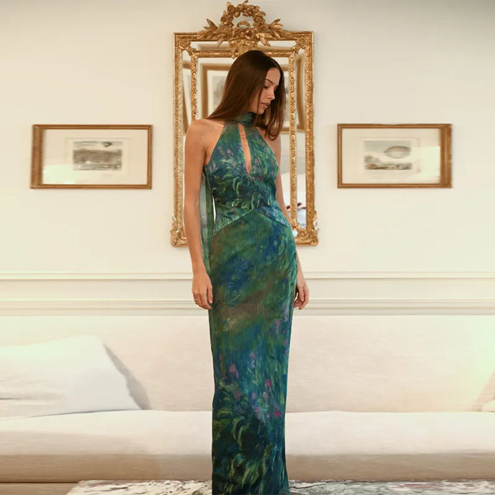 Women’s Keyhole Evening Maxi Dress with Halter Neck