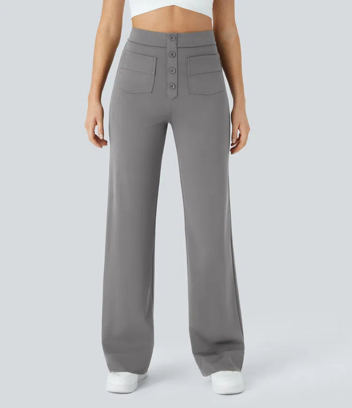 Women’s Straight Leg Pants with High-Rise and Pockets