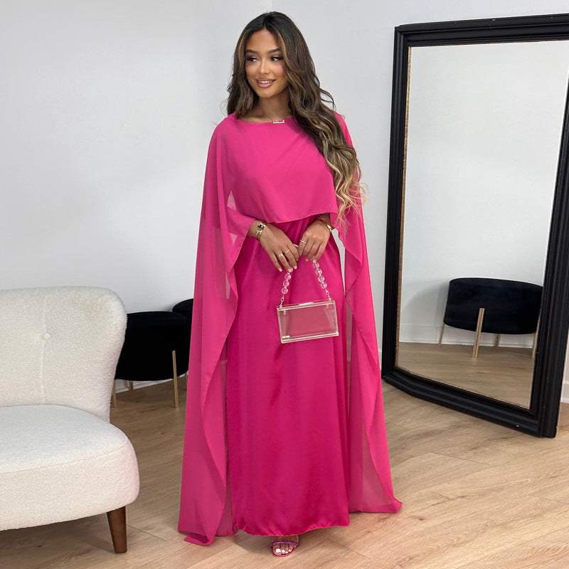 Women's Satin Maxi Dress with Round Neck